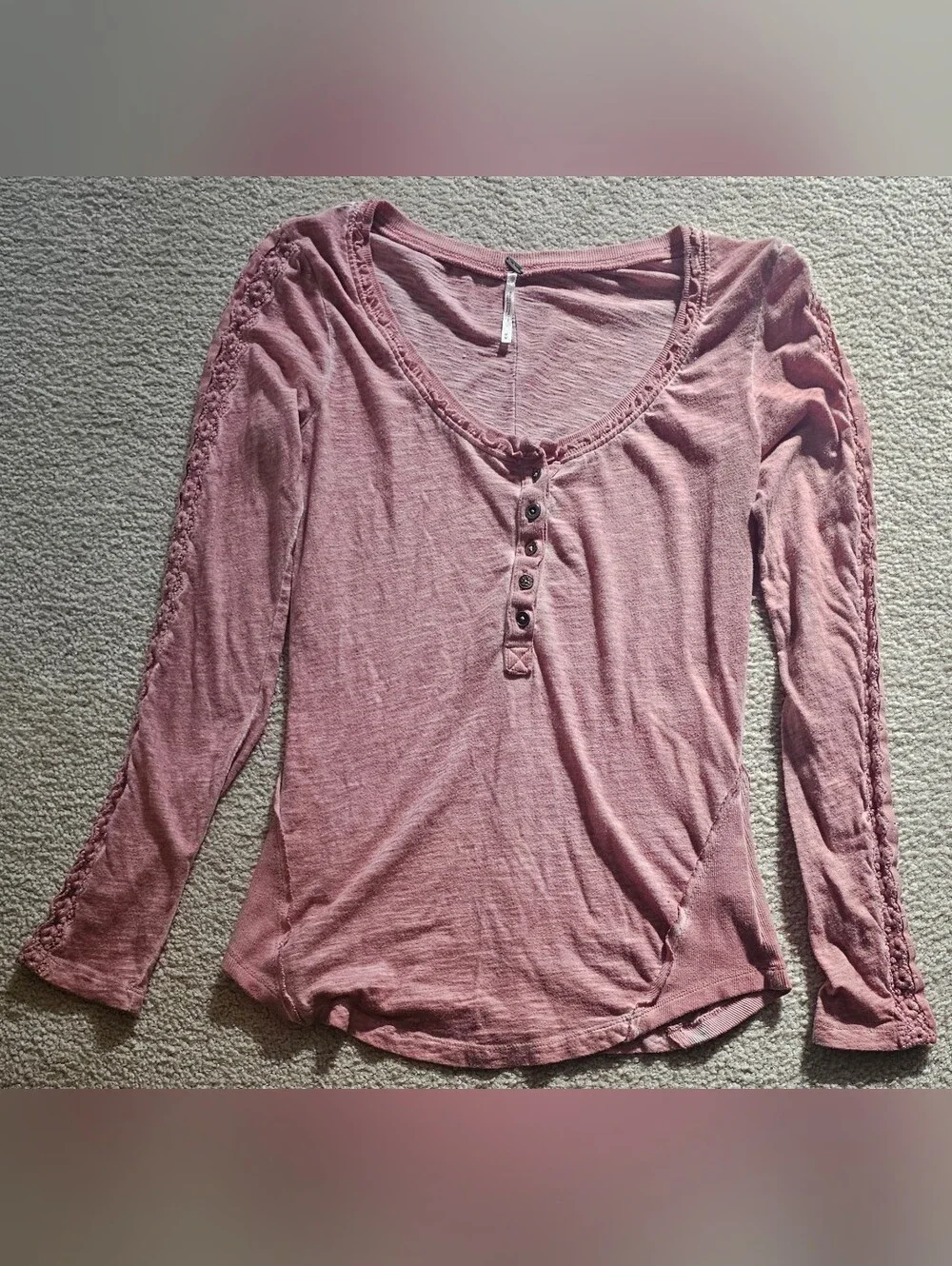 Free People Shell Stitch Long Sleeve Henley is a bohemian-inspired knit top
